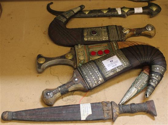 Three Yemeni Kanjars and 2 other daggers